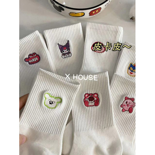 襪子女長襪白色秋冬女款冬季春秋純棉中筒卡通刺綉可愛搞怪長筒 襪子女長襪白色秋冬女款冬季春秋純棉中筒卡通刺綉可愛搞怪長筒