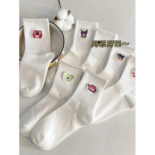 襪子女長襪白色秋冬女款冬季春秋純棉中筒卡通刺綉可愛搞怪長筒 襪子女長襪白色秋冬女款冬季春秋純棉中筒卡通刺綉可愛搞怪長筒