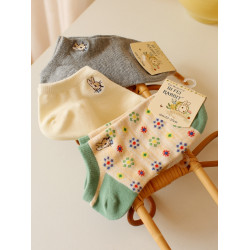 日系ins田園風小碎花低幫淺口純色船襪女刺綉兔子純棉休閒短襪子