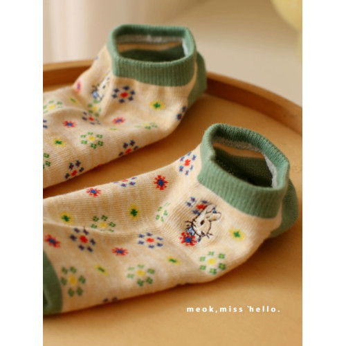 日系ins田園風小碎花低幫淺口純色船襪女刺綉兔子純棉休閒短襪子