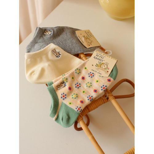 日系ins田園風小碎花低幫淺口純色船襪女刺綉兔子純棉休閒短襪子