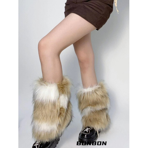 BON 復古摩登咖色毛毛鞋套仿皮草靴子襪套千禧風辣妹腿套y2k秋冬 BON 復古摩登咖色毛毛鞋套仿皮草靴子襪套千禧風辣妹腿套y2k秋冬