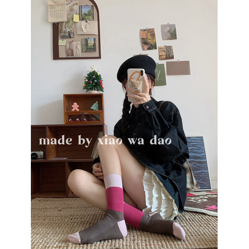 韓系撞色女士薄款拼接個性中筒堆堆襪小襪島春夏透氣日系吸汗男 韓系撞色女士薄款拼接個性中筒堆堆襪小襪島春夏透氣日系吸汗男