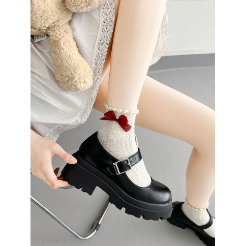 花邊襪子女可愛洛麗塔日系jk蕾絲襪lolita純棉奶白色蝴蝶結中筒襪 花邊襪子女可愛洛麗塔日系jk蕾絲襪lolita純棉奶白色蝴蝶結中筒襪