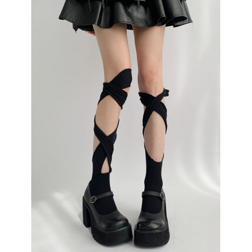 夜間教習室黑色小腿襪女夏薄款透氣日系辣妹腿套y2k交叉綁帶襪子 夜間教習室黑色小腿襪女夏薄款透氣日系辣妹腿套y2k交叉綁帶襪子