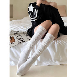 miu系過膝長筒襪女秋季拼接堆堆襪灰色及膝小腿襪配靴子及膝襪白