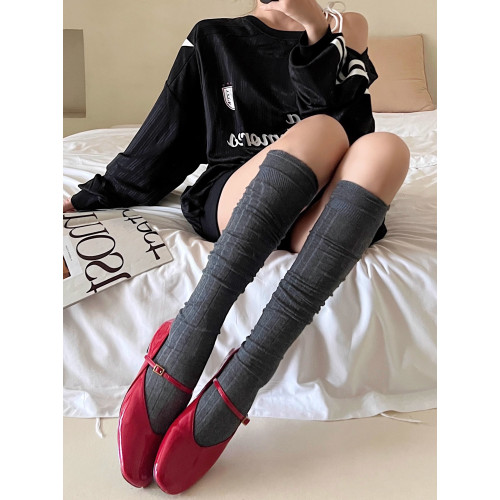 miu系過膝長筒襪女秋季拼接堆堆襪灰色及膝小腿襪配靴子及膝襪白 miu系過膝長筒襪女秋季拼接堆堆襪灰色及膝小腿襪配靴子及膝襪白