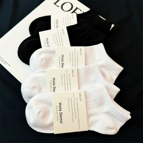 吉良先生 男士短襪純棉夏季薄款黑白色襪子男生隱形船襪吸汗防臭