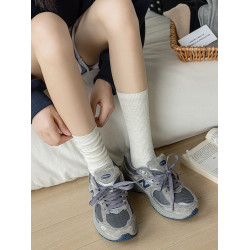 堆堆襪子女中筒襪春秋款純色日系ins韓版竪紋顯瘦咖色秋冬中長筒