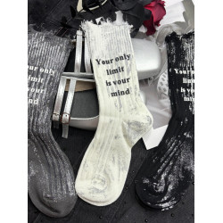 潮流銀色噴漆中筒襪個性洋氣百搭外穿潮襪立體燙母破洞堆堆襪