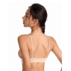 法式歐美三角杯背心式文胸無鋼圈無痕細肩帶運動睡眠內衣瑜珈純色