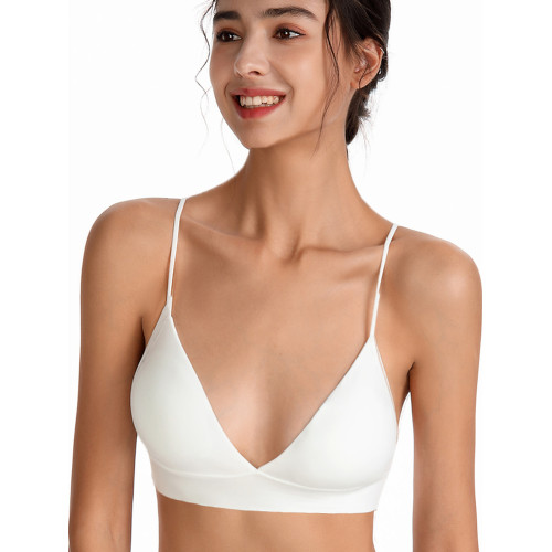 法式歐美三角杯背心式文胸無鋼圈無痕細肩帶運動睡眠內衣瑜珈純色 法式歐美三角杯背心式文胸無鋼圈無痕細肩帶運動睡眠內衣瑜珈純色