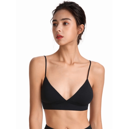 法式歐美三角杯背心式文胸無鋼圈無痕細肩帶運動睡眠內衣瑜珈純色 法式歐美三角杯背心式文胸無鋼圈無痕細肩帶運動睡眠內衣瑜珈純色