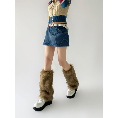 西部牛仔風毛毛腿套棕色復古辣妹仿皮草襪套歐美長毛靴襪保暖顯瘦 西部牛仔風毛毛腿套棕色復古辣妹仿皮草襪套歐美長毛靴襪保暖顯瘦