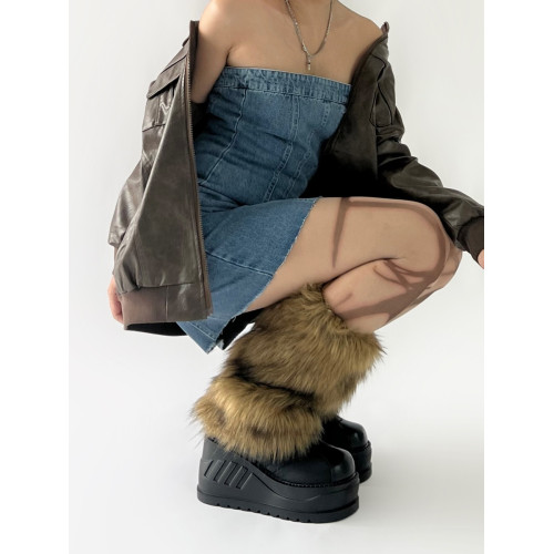 西部牛仔風毛毛腿套棕色復古辣妹仿皮草襪套歐美長毛靴襪保暖顯瘦 西部牛仔風毛毛腿套棕色復古辣妹仿皮草襪套歐美長毛靴襪保暖顯瘦