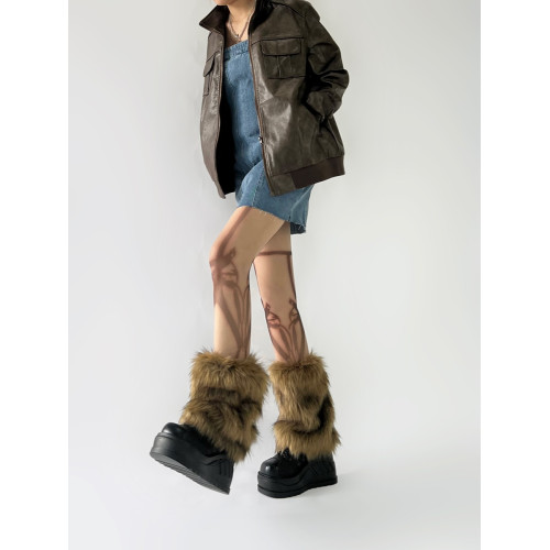 西部牛仔風毛毛腿套棕色復古辣妹仿皮草襪套歐美長毛靴襪保暖顯瘦 西部牛仔風毛毛腿套棕色復古辣妹仿皮草襪套歐美長毛靴襪保暖顯瘦