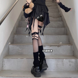 霧裡町亞文化絲襪y2k綁帶龐克過膝漁網襪辣妹吊帶襪配堆堆襪套