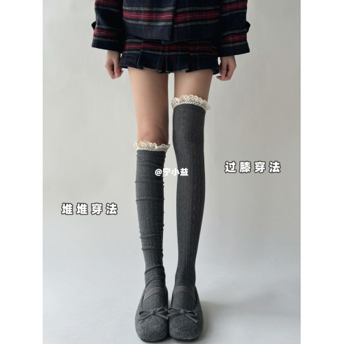 甯小益花邊過膝襪子女秋冬法式甜美lolita高筒堆堆棉襪竪條長筒襪 甯小益花邊過膝襪子女秋冬法式甜美lolita高筒堆堆棉襪竪條長筒襪