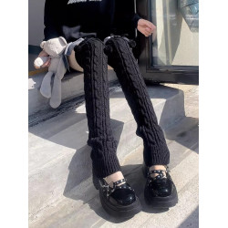 長筒過膝腿套日系秋冬針織加厚保暖毛球襪套女可愛球球高筒襪子jk