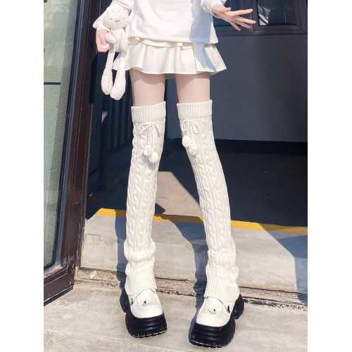 長筒過膝腿套日系秋冬針織加厚保暖毛球襪套女可愛球球高筒襪子jk 長筒過膝腿套日系秋冬針織加厚保暖毛球襪套女可愛球球高筒襪子jk