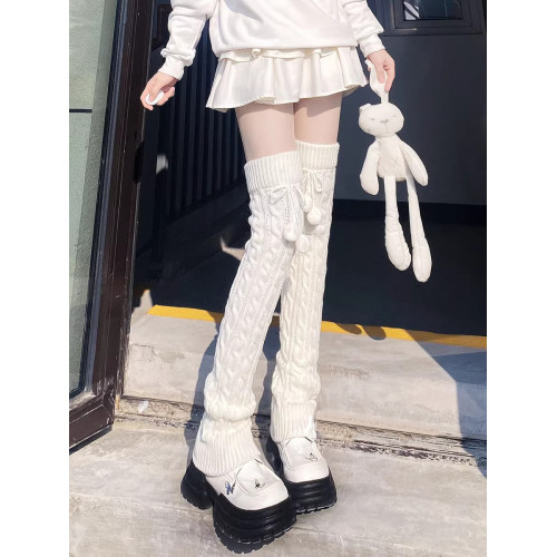 長筒過膝腿套日系秋冬針織加厚保暖毛球襪套女可愛球球高筒襪子jk 長筒過膝腿套日系秋冬針織加厚保暖毛球襪套女可愛球球高筒襪子jk