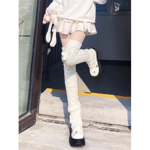 長筒過膝腿套日系秋冬針織加厚保暖毛球襪套女可愛球球高筒襪子jk 長筒過膝腿套日系秋冬針織加厚保暖毛球襪套女可愛球球高筒襪子jk