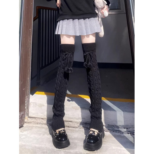 長筒過膝腿套日系秋冬針織加厚保暖毛球襪套女可愛球球高筒襪子jk 長筒過膝腿套日系秋冬針織加厚保暖毛球襪套女可愛球球高筒襪子jk