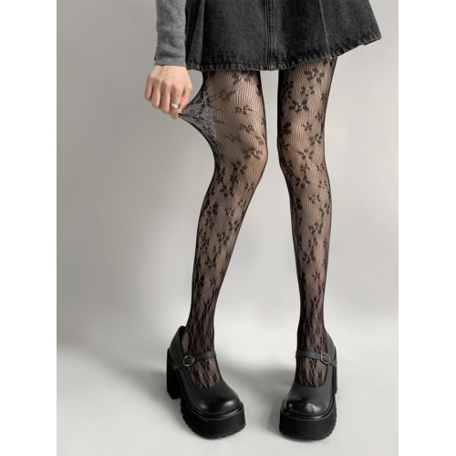 夜間教習室咖色絲襪女夏薄款洛麗塔防勾絲打底襪子女蕾絲小花白絲 夜間教習室咖色絲襪女夏薄款洛麗塔防勾絲打底襪子女蕾絲小花白絲