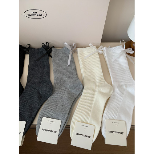 後跟蝴蝶結襪子女中筒襪春秋季純色棉襪少女jk洛麗塔芭蕾風長筒襪 後跟蝴蝶結襪子女中筒襪春秋季純色棉襪少女jk洛麗塔芭蕾風長筒襪