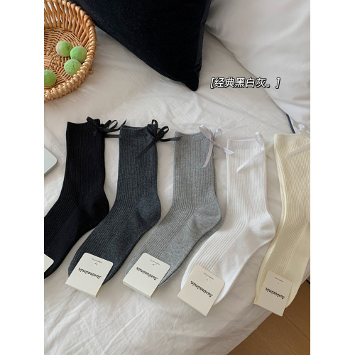 後跟蝴蝶結襪子女中筒襪春秋季純色棉襪少女jk洛麗塔芭蕾風長筒襪 後跟蝴蝶結襪子女中筒襪春秋季純色棉襪少女jk洛麗塔芭蕾風長筒襪