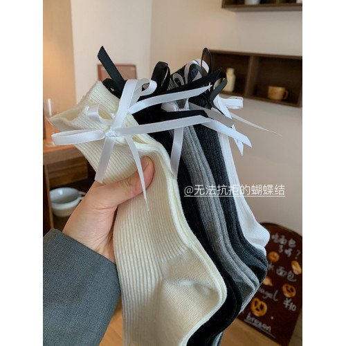 後跟蝴蝶結襪子女中筒襪春秋季純色棉襪少女jk洛麗塔芭蕾風長筒襪 後跟蝴蝶結襪子女中筒襪春秋季純色棉襪少女jk洛麗塔芭蕾風長筒襪