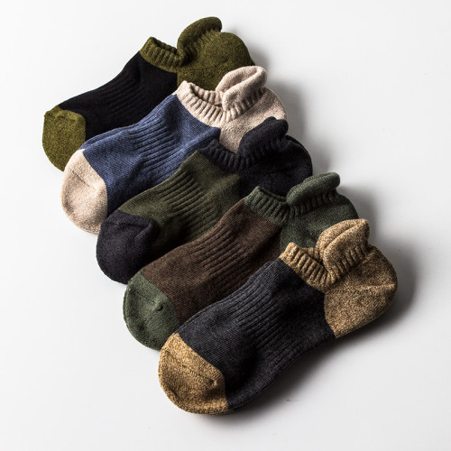 男秋冬季毛巾底加厚運動短襪 純棉吸汗防臭運動襪子 跑步短筒船襪