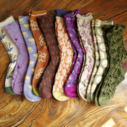 春秋棉襪田園風甜美漂亮花朵小花女襪浮雕女中筒襪子個性ins