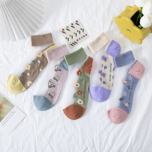 襪子女春夏季鋼絲薄款透明純棉底淺口玻璃冰絲襪水晶蕾絲花邊短襪