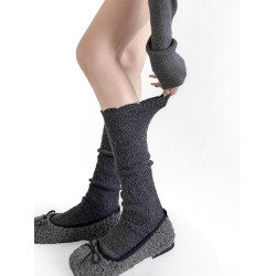 MIU系木耳花邊小腿襪日系鏤空針織中筒襪深灰色甜美少女堆堆長襪