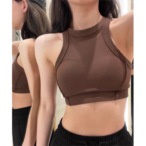 螺紋運動背心女含胸墊背心式瑜珈速乾健身文胸跑步防震瑜珈服 螺紋運動背心女含胸墊背心式瑜珈速乾健身文胸跑步防震瑜珈服