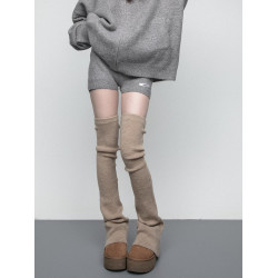 SS2L秋冬純色柔軟高彈針織微喇加厚保暖過膝大腿襪堆堆襪套腿套女