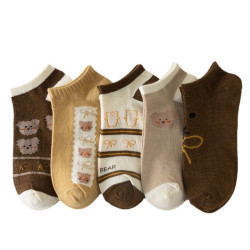 【清爽好搭又耐看】5雙裝小熊卡通短襪春夏薄款可愛日系短筒淺口