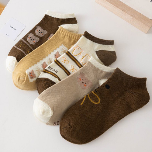 【清爽好搭又耐看】5雙裝小熊卡通短襪春夏薄款可愛日系短筒淺口 【清爽好搭又耐看】5雙裝小熊卡通短襪春夏薄款可愛日系短筒淺口