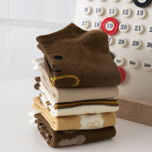 【清爽好搭又耐看】5雙裝小熊卡通短襪春夏薄款可愛日系短筒淺口 【清爽好搭又耐看】5雙裝小熊卡通短襪春夏薄款可愛日系短筒淺口