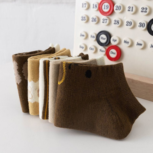 【清爽好搭又耐看】5雙裝小熊卡通短襪春夏薄款可愛日系短筒淺口 【清爽好搭又耐看】5雙裝小熊卡通短襪春夏薄款可愛日系短筒淺口