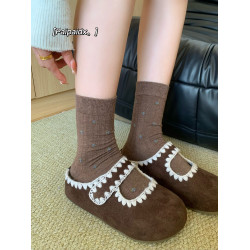 復古美拉德襪子女款秋冬季純棉紗線中筒襪2025新款爆款灰色堆堆襪