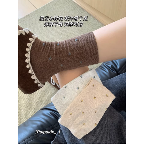 復古美拉德襪子女款秋冬季純棉紗線中筒襪2025新款爆款灰色堆堆襪 復古美拉德襪子女款秋冬季純棉紗線中筒襪2025新款爆款灰色堆堆襪