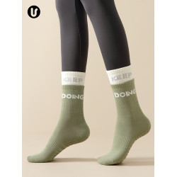 矽膠防滑瑜珈襪子女拼色中筒襪純棉室內健身普拉提專業地板運動襪