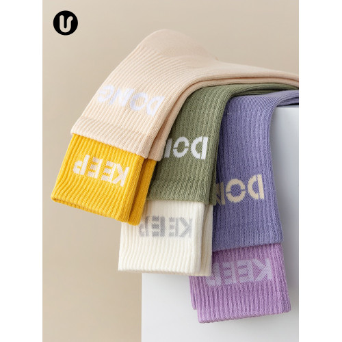 矽膠防滑瑜珈襪子女拼色中筒襪純棉室內健身普拉提專業地板運動襪 矽膠防滑瑜珈襪子女拼色中筒襪純棉室內健身普拉提專業地板運動襪