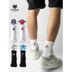 [幾何怪]子墨棉品襪子男士中筒秋冬季純棉紗線毛巾底卡通可愛男生