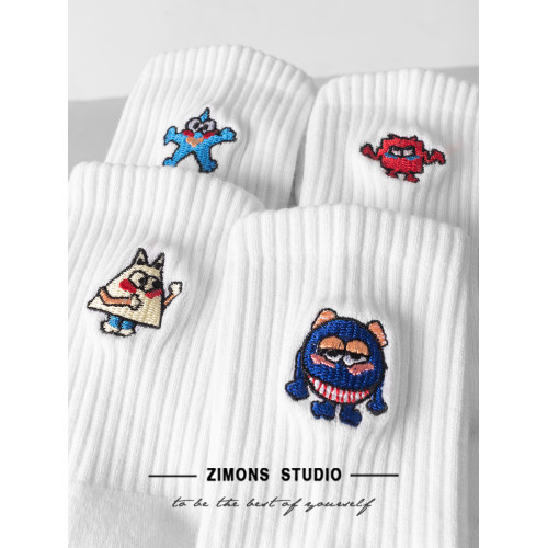 [幾何怪]子墨棉品襪子男士中筒秋冬季純棉紗線毛巾底卡通可愛男生