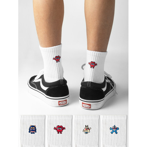 [幾何怪]子墨棉品襪子男士中筒秋冬季純棉紗線毛巾底卡通可愛男生