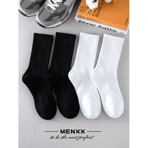 MENXX襪子男長筒襪女襪純棉夏季黑白純色加厚毛巾底中筒男士長襪 MENXX襪子男長筒襪女襪純棉夏季黑白純色加厚毛巾底中筒男士長襪