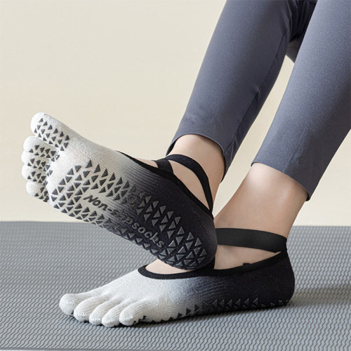 yoga瑜珈襪子女專業防滑漸變綁帶初學者普拉提五指襪夏季運動襪 yoga瑜珈襪子女專業防滑漸變綁帶初學者普拉提五指襪夏季運動襪